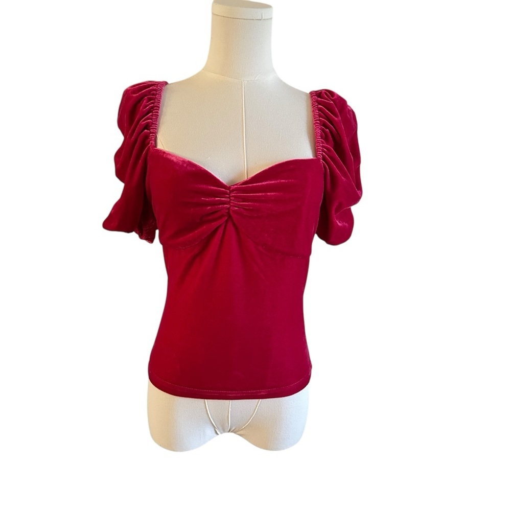 Sugarlips Red Gathered Puff Sleeve Blouse